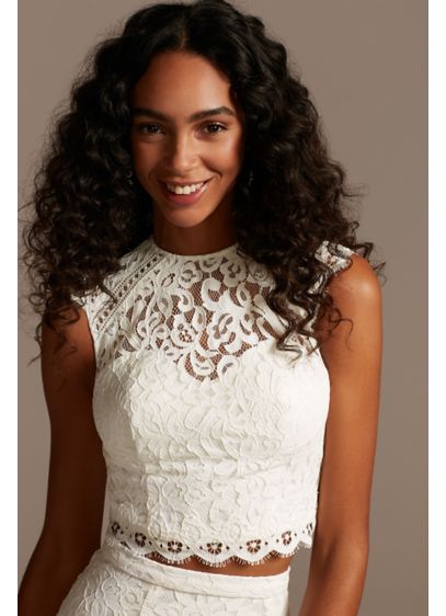 Button Back Lace Cap Sleeve Wedding Separates Top - This lace cap sleeve wedding separates top features